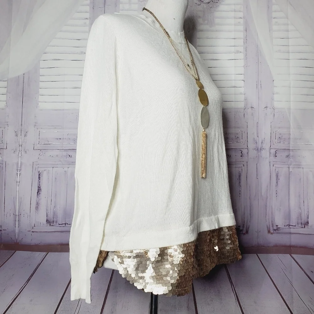 BRIXON IVY‎ SIZE S IVORY WHITE SWEATER SEQUINS TOP #0011 - Picture 4 of 11